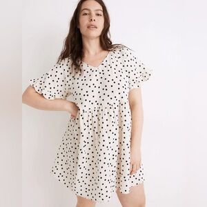 Madewell Lightspun Ruffle-Sleeve Babydoll Dress in Dot Toss
